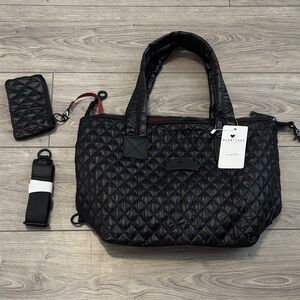 Quilted Black Tote Bag with Removable Strap -